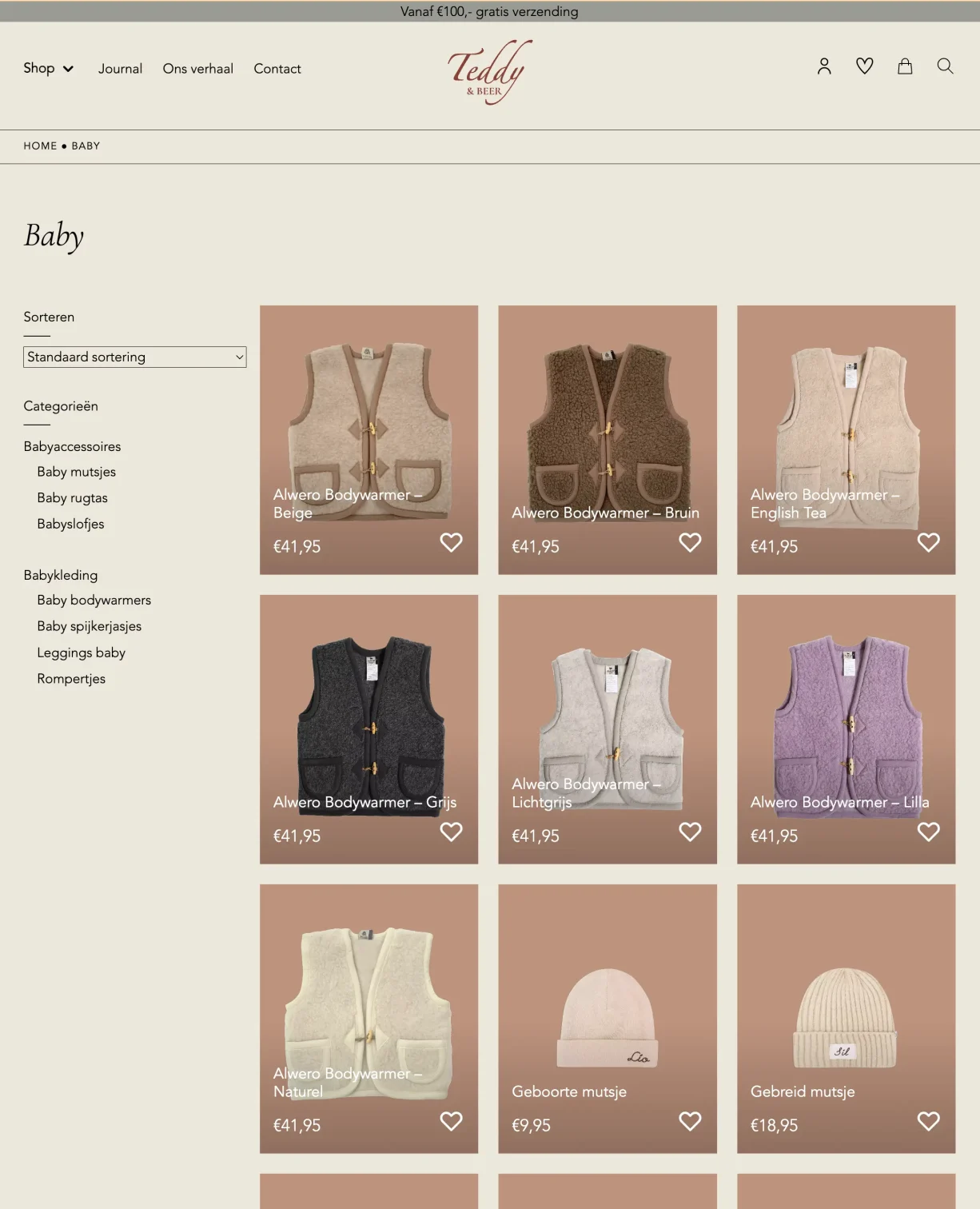 Product overzicht webshop Teddy & Beer